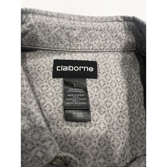Claiborne Button Down Dress Shirt Men’s Size L Geometric Pattern Gray - Picture 3 of 10